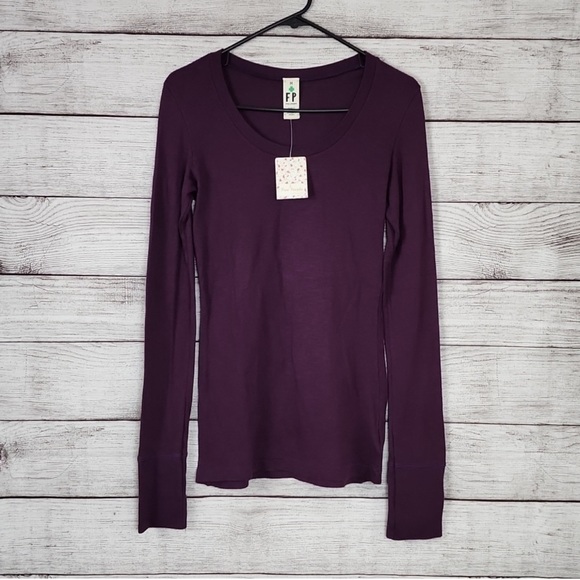 Worn once Free People Button Cuff Long Sleeve Tee Shirt Thermal Purple - Picture 1 of 5